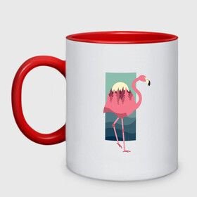 Кружка двухцветная с принтом Фламинго лес и закат в Кировске, керамика | объем — 330 мл, диаметр — 80 мм. Цветная ручка и кайма сверху, в некоторых цветах — вся внутренняя часть | africa | afrika | bird | double exposure | fashion | flamingo | forest | landscape | pink flamingo | summer | sunset | африка | двойная экспозиция | лес | лето | мода | нарисованный фламинго | пейзаж | птица | рисунок | розовый фламинго | тре