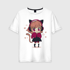Женская футболка хлопок Oversize с принтом Little kawaii anime girl в Кировске, 100% хлопок | свободный крой, круглый ворот, спущенный рукав, длина до линии бедер
 | anime | cute | girl | аниме | арт | девочка | девушка | манга | рисунок | уши