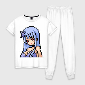 Женская пижама хлопок с принтом Pixel art anime girl в Кировске, 100% хлопок | брюки и футболка прямого кроя, без карманов, на брюках мягкая резинка на поясе и по низу штанин | anime | art | girl | manga | pixel | аниме | арт | девушка | манга | пиксель