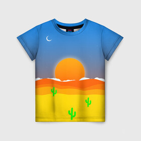 Детская футболка 3D с принтом Пустыня в Кировске, 100% гипоаллергенный полиэфир | прямой крой, круглый вырез горловины, длина до линии бедер, чуть спущенное плечо, ткань немного тянется | небо | пейзаж | пустыня | солнце