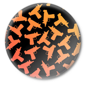 Значок с принтом Узи в Кировске,  металл | круглая форма, металлическая застежка в виде булавки | градиент | минимализм | оружие | пистолет автомат | узи