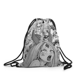 Рюкзак-мешок 3D с принтом KAGUYA AHEGAO чернобелое в Кировске, 100% полиэстер | плотность ткани — 200 г/м2, размер — 35 х 45 см; лямки — толстые шнурки, застежка на шнуровке, без карманов и подкладки | ahegao | japanese anime | kaguya | kawai | kowai | oppai | otaku | senpai | sugoi | waifu | yandere | ахегао | кагуя | ковай | отаку | семпай | сенпай | сэмпай | яндере | японская анимация