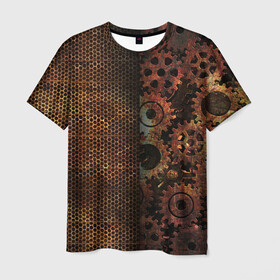 Мужская футболка 3D с принтом Стимпанк в Кировске, 100% полиэфир | прямой крой, круглый вырез горловины, длина до линии бедер | винтаж | метал | метка | ржавчина | шестерни