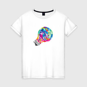 Женская футболка хлопок с принтом Лампочка в Кировске, 100% хлопок | прямой крой, круглый вырез горловины, длина до линии бедер, слегка спущенное плечо | акварель | лампочка | мазки кистью | рисунок | цвета