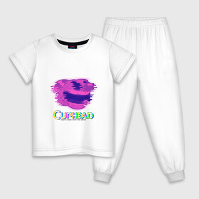 Детская пижама хлопок с принтом Cuphead Glitch в Кировске, 100% хлопок |  брюки и футболка прямого кроя, без карманов, на брюках мягкая резинка на поясе и по низу штанин
 | Тематика изображения на принте: glitch | голова | фиолетовый | чашка