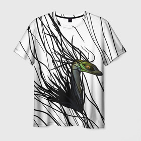 Мужская футболка 3D с принтом Creature в Кировске, 100% полиэфир | прямой крой, круглый вырез горловины, длина до линии бедер | абстракция | белый | динозавр | хищник | черный