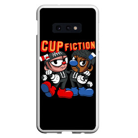 Чехол для Samsung S10E с принтом CUP FICTION в Кировске, Силикон | Область печати: задняя сторона чехла, без боковых панелей | art | cartoon | cup | cuphead | devil | dice | fiction | game | king | mugman | pulp | the | арт | бос | босс | голова | демон | дьявол | игра | капхед | криминальное | магмен | мультик | мультфильм | платформер | чаша | чашка | человек | черт 