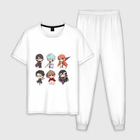 Мужская пижама хлопок с принтом Gintama Characters в Кировске, 100% хлопок | брюки и футболка прямого кроя, без карманов, на брюках мягкая резинка на поясе и по низу штанин
 | anime | ginatama | manga | аниме | гинтама | друзья | манга