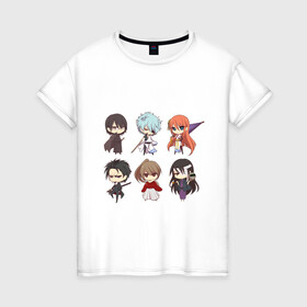 Женская футболка хлопок с принтом Gintama Characters в Кировске, 100% хлопок | прямой крой, круглый вырез горловины, длина до линии бедер, слегка спущенное плечо | anime | ginatama | manga | аниме | гинтама | друзья | манга