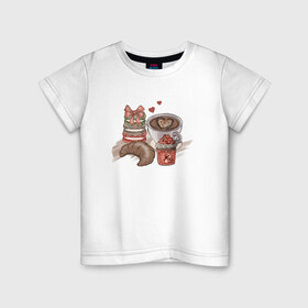 Детская футболка хлопок с принтом Завтрак мечты в Кировске, 100% хлопок | круглый вырез горловины, полуприлегающий силуэт, длина до линии бедер | варенье | кофе | круассан | макарон | макарун