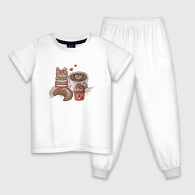 Детская пижама хлопок с принтом Завтрак мечты в Кировске, 100% хлопок |  брюки и футболка прямого кроя, без карманов, на брюках мягкая резинка на поясе и по низу штанин
 | варенье | кофе | круассан | макарон | макарун