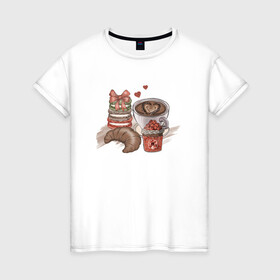 Женская футболка хлопок с принтом Завтрак мечты в Кировске, 100% хлопок | прямой крой, круглый вырез горловины, длина до линии бедер, слегка спущенное плечо | варенье | кофе | круассан | макарон | макарун