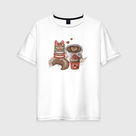 Женская футболка хлопок Oversize с принтом Завтрак мечты в Кировске, 100% хлопок | свободный крой, круглый ворот, спущенный рукав, длина до линии бедер
 | варенье | кофе | круассан | макарон | макарун