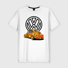 Мужская футболка хлопок Slim с принтом Volkswagen  в Кировске, 92% хлопок, 8% лайкра | приталенный силуэт, круглый вырез ворота, длина до линии бедра, короткий рукав | car | volkswagen | жук | классика | машина | скорость