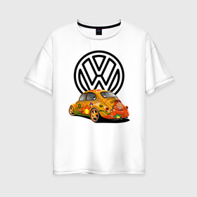 Женская футболка хлопок Oversize с принтом Volkswagen  в Кировске, 100% хлопок | свободный крой, круглый ворот, спущенный рукав, длина до линии бедер
 | car | volkswagen | жук | классика | машина | скорость