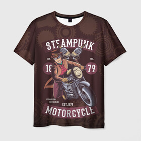 Мужская футболка 3D с принтом Motorcycle в Кировске, 100% полиэфир | прямой крой, круглый вырез горловины, длина до линии бедер | steampunk | арт | графика | обои | плакат | постер | стимпанк