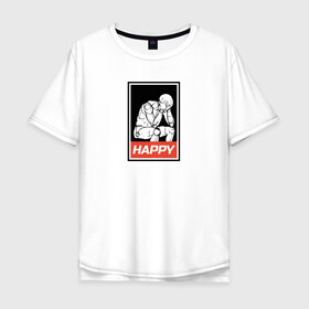 Мужская футболка хлопок Oversize с принтом Happy в Кировске, 100% хлопок | свободный крой, круглый ворот, “спинка” длиннее передней части | happy | sad | грусть | депрессия | настроение | счастье | человек