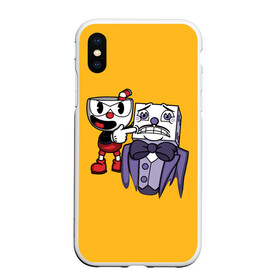 Чехол для iPhone XS Max матовый с принтом CUPHEAD в Кировске, Силикон | Область печати: задняя сторона чехла, без боковых панелей | art | cartoon | cup | cuphead | devil | dice | game | king | mugman | the | арт | бос | босс | голова | демон | дьявол | игра | капхед | магмен | мультик | мультфильм | платформер | чаша | чашка | человек | черт