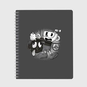 Тетрадь с принтом CUPHEAD в Кировске, 100% бумага | 48 листов, плотность листов — 60 г/м2, плотность картонной обложки — 250 г/м2. Листы скреплены сбоку удобной пружинной спиралью. Уголки страниц и обложки скругленные. Цвет линий — светло-серый
 | art | cartoon | cup | cuphead | devil | dice | game | king | mugman | the | арт | бос | босс | голова | демон | дьявол | игра | капхед | магмен | мультик | мультфильм | платформер | чаша | чашка | человек | черт