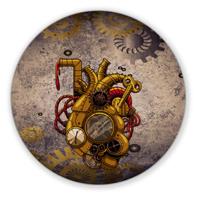 Коврик для мышки круглый с принтом Механическое сердце в Кировске, резина и полиэстер | круглая форма, изображение наносится на всю лицевую часть | steampunk | арт | графика | обои | плакат | постер | стимпанк