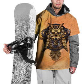 Накидка на куртку 3D с принтом Кибер сова в Кировске, 100% полиэстер |  | steampunk | арт | графика | обои | плакат | постер | стимпанк