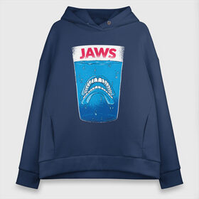 Женское худи Oversize хлопок с принтом Jaws Челюсти - Прикол в Кировске, френч-терри — 70% хлопок, 30% полиэстер. Мягкий теплый начес внутри —100% хлопок | боковые карманы, эластичные манжеты и нижняя кромка, капюшон на магнитной кнопке | Тематика изображения на принте: art | film | horror | killer | merch | movie | parody | shark | teeth | white | акула | арт | белая акула | вставная челюсть | зубы | иллюстрация | кино | мерч | пародия | пародия на постер | пенсия | спилберг | стакан | фильм 