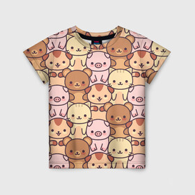 Детская футболка 3D с принтом Кавайные животные в Кировске, 100% гипоаллергенный полиэфир | прямой крой, круглый вырез горловины, длина до линии бедер, чуть спущенное плечо, ткань немного тянется | animal | animals | bear | cat | cute | kawaii | kitten | kitty | neko | pattern | pig | piggy | кавайи | кот | котенок | котята | кошечка | медведь | медвежата | медвежонок | милота | неко | паттерн | свинка | свинья | собачка | узор | хрюшки |