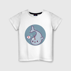 Детская футболка хлопок с принтом Кавайный нарвал в Кировске, 100% хлопок | круглый вырез горловины, полуприлегающий силуэт, длина до линии бедер | animals | narwhal | животное | зверь | кавайный нарвал | нарвал | подводный мир | рыба