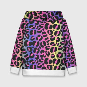 Детская толстовка 3D с принтом Neon Leopard Pattern в Кировске, 100% полиэстер | двухслойный капюшон со шнурком для регулировки, мягкие манжеты на рукавах и по низу толстовки, спереди карман-кенгуру с мягким внутренним слоем | Тематика изображения на принте: africa | afrika | gradient | summer | tropical | африка | африканский узор | градиент | леопард | леопардовый узор | лето | неон | неоновое свечение | паттерт | пятна | разные цвета | саванна | тропики | тропический узор