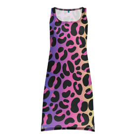 Платье-майка 3D с принтом Neon Leopard Pattern в Кировске, 100% полиэстер | полуприлегающий силуэт, широкие бретели, круглый вырез горловины, удлиненный подол сзади. | africa | afrika | gradient | summer | tropical | африка | африканский узор | градиент | леопард | леопардовый узор | лето | неон | неоновое свечение | паттерт | пятна | разные цвета | саванна | тропики | тропический узор