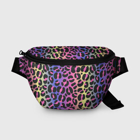 Поясная сумка 3D с принтом Neon Leopard Pattern в Кировске, 100% полиэстер | плотная ткань, ремень с регулируемой длиной, внутри несколько карманов для мелочей, основное отделение и карман с обратной стороны сумки застегиваются на молнию | africa | afrika | gradient | summer | tropical | африка | африканский узор | градиент | леопард | леопардовый узор | лето | неон | неоновое свечение | паттерт | пятна | разные цвета | саванна | тропики | тропический узор