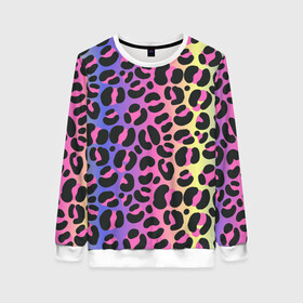 Женский свитшот 3D с принтом Neon Leopard Pattern в Кировске, 100% полиэстер с мягким внутренним слоем | круглый вырез горловины, мягкая резинка на манжетах и поясе, свободная посадка по фигуре | africa | afrika | gradient | summer | tropical | африка | африканский узор | градиент | леопард | леопардовый узор | лето | неон | неоновое свечение | паттерт | пятна | разные цвета | саванна | тропики | тропический узор