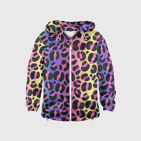 Детская ветровка 3D с принтом Neon Leopard Pattern в Кировске, 100% полиэстер | подол и капюшон оформлены резинкой с фиксаторами, по бокам два кармана без застежек, один потайной карман на груди | Тематика изображения на принте: africa | afrika | gradient | summer | tropical | африка | африканский узор | градиент | леопард | леопардовый узор | лето | неон | неоновое свечение | паттерт | пятна | разные цвета | саванна | тропики | тропический узор