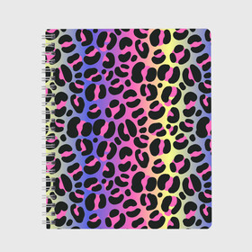 Тетрадь с принтом Neon Leopard Pattern в Кировске, 100% бумага | 48 листов, плотность листов — 60 г/м2, плотность картонной обложки — 250 г/м2. Листы скреплены сбоку удобной пружинной спиралью. Уголки страниц и обложки скругленные. Цвет линий — светло-серый
 | africa | afrika | gradient | summer | tropical | африка | африканский узор | градиент | леопард | леопардовый узор | лето | неон | неоновое свечение | паттерт | пятна | разные цвета | саванна | тропики | тропический узор