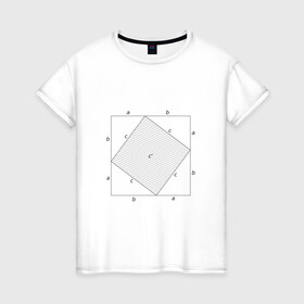 Женская футболка хлопок с принтом Теорема Пифагора в Кировске, 100% хлопок | прямой крой, круглый вырез горловины, длина до линии бедер, слегка спущенное плечо | алгебра | геометрия | гик | график | евклидова геометрия | математика | пифагор | схема | теорема
