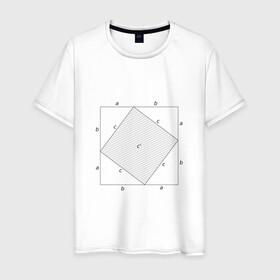 Мужская футболка хлопок с принтом Теорема Пифагора в Кировске, 100% хлопок | прямой крой, круглый вырез горловины, длина до линии бедер, слегка спущенное плечо. | алгебра | геометрия | гик | график | евклидова геометрия | математика | пифагор | схема | теорема