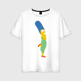 Женская футболка хлопок Oversize с принтом Мардж Симпсон в Кировске, 100% хлопок | свободный крой, круглый ворот, спущенный рукав, длина до линии бедер
 | marge simpson | жена гомера симпсона | мардж | мардж симпсон | симпсоны
