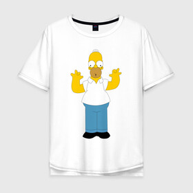 Мужская футболка хлопок Oversize с принтом Гомер Симпсон в Кировске, 100% хлопок | свободный крой, круглый ворот, “спинка” длиннее передней части | homer simpson | гомер | гомер симпсон | пугающий гомер симпсон | симпсоны