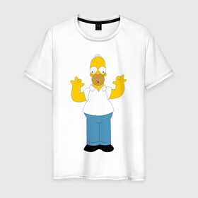 Мужская футболка хлопок с принтом Гомер Симпсон в Кировске, 100% хлопок | прямой крой, круглый вырез горловины, длина до линии бедер, слегка спущенное плечо. | homer simpson | гомер | гомер симпсон | пугающий гомер симпсон | симпсоны