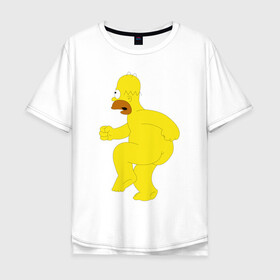 Мужская футболка хлопок Oversize с принтом Голый Гомер Симпсон в Кировске, 100% хлопок | свободный крой, круглый ворот, “спинка” длиннее передней части | Тематика изображения на принте: homer simpson | гомер | гомер симпсон | симпсоны