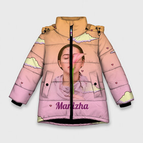 Зимняя куртка для девочек 3D с принтом Манижа  Manizha в Кировске, ткань верха — 100% полиэстер; подклад — 100% полиэстер, утеплитель — 100% полиэстер. | длина ниже бедра, удлиненная спинка, воротник стойка и отстегивающийся капюшон. Есть боковые карманы с листочкой на кнопках, утяжки по низу изделия и внутренний карман на молнии. 

Предусмотрены светоотражающий принт на спинке, радужный светоотражающий элемент на пуллере молнии и на резинке для утяжки. | manizha | далеровна | душанбе | евровидение | евровидение 2021 | манижа | певица | таджикистан | хамраева