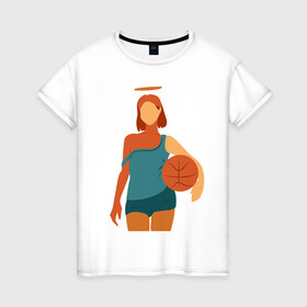 Женская футболка хлопок с принтом Красивая девушка с мячом. в Кировске, 100% хлопок | прямой крой, круглый вырез горловины, длина до линии бедер, слегка спущенное плечо | баскетбол | векторная графика | девушка | день рождения | подарок | подарок парню
