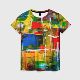 Женская футболка 3D с принтом КРАСКИ в Кировске, 100% полиэфир ( синтетическое хлопкоподобное полотно) | прямой крой, круглый вырез горловины, длина до линии бедер | абстракция | краски | молодежное | неформальное | пестрое | цветное