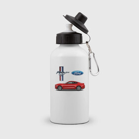 Бутылка спортивная с принтом FORD MUSTANG в Кировске, металл | емкость — 500 мл, в комплекте две пластиковые крышки и карабин для крепления | car | cupe | ford | mustang | машина | скорость