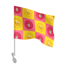 Флаг для автомобиля с принтом фрукты шахматы в Кировске, 100% полиэстер | Размер: 30*21 см | 3d | банан | вкусняшки | еда | желтый | клетка | розовый | фрукты