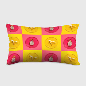 Подушка 3D антистресс с принтом фрукты шахматы в Кировске, наволочка — 100% полиэстер, наполнитель — вспененный полистирол | состоит из подушки и наволочки на молнии | Тематика изображения на принте: 3d | банан | вкусняшки | еда | желтый | клетка | розовый | фрукты