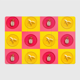 Магнитный плакат 3Х2 с принтом фрукты шахматы в Кировске, Полимерный материал с магнитным слоем | 6 деталей размером 9*9 см | 3d | банан | вкусняшки | еда | желтый | клетка | розовый | фрукты