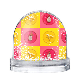 Снежный шар с принтом фрукты шахматы в Кировске, Пластик | Изображение внутри шара печатается на глянцевой фотобумаге с двух сторон | 3d | банан | вкусняшки | еда | желтый | клетка | розовый | фрукты