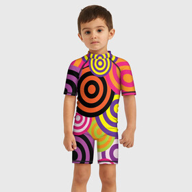 Детский купальный костюм 3D с принтом Аннотация разноцветных кругов в Кировске, Полиэстер 85%, Спандекс 15% | застежка на молнии на спине | Тематика изображения на принте: абстрация | аннотация | иллюзии | круги | мишени | мишень | разноцветный