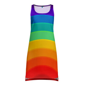 Платье-майка 3D с принтом Круговая радуга в Кировске, 100% полиэстер | полуприлегающий силуэт, широкие бретели, круглый вырез горловины, удлиненный подол сзади. | круг | круги | полукруг | радость | радуга | разноцветный | цвета
